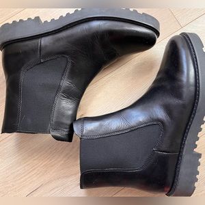 Franco Sarto Carian Black Leather Chelsea Ankle Boots lug sole booties